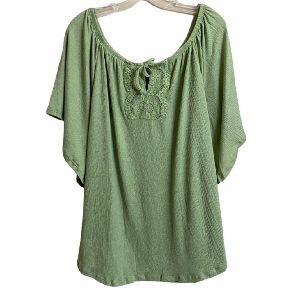 Avenue Rebecca Off The Shoulder Elastic Mint Green Lace Blouse Size 22/24 NWT